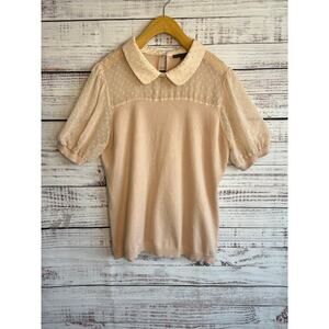 Adrianna Papell Peter Pan Collar Swiss Dot Blouse Pink 
Size XL